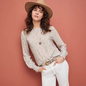EUC Anthropologie Cloth & Stone Floral Blouse Gray Size XS